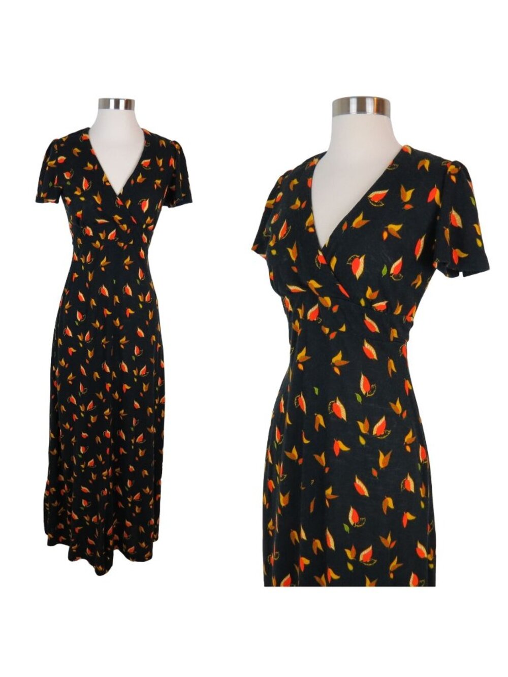 Vintage 70s Maxi Dress KELLY ARDEN Women's Autumn Leaves Size 7